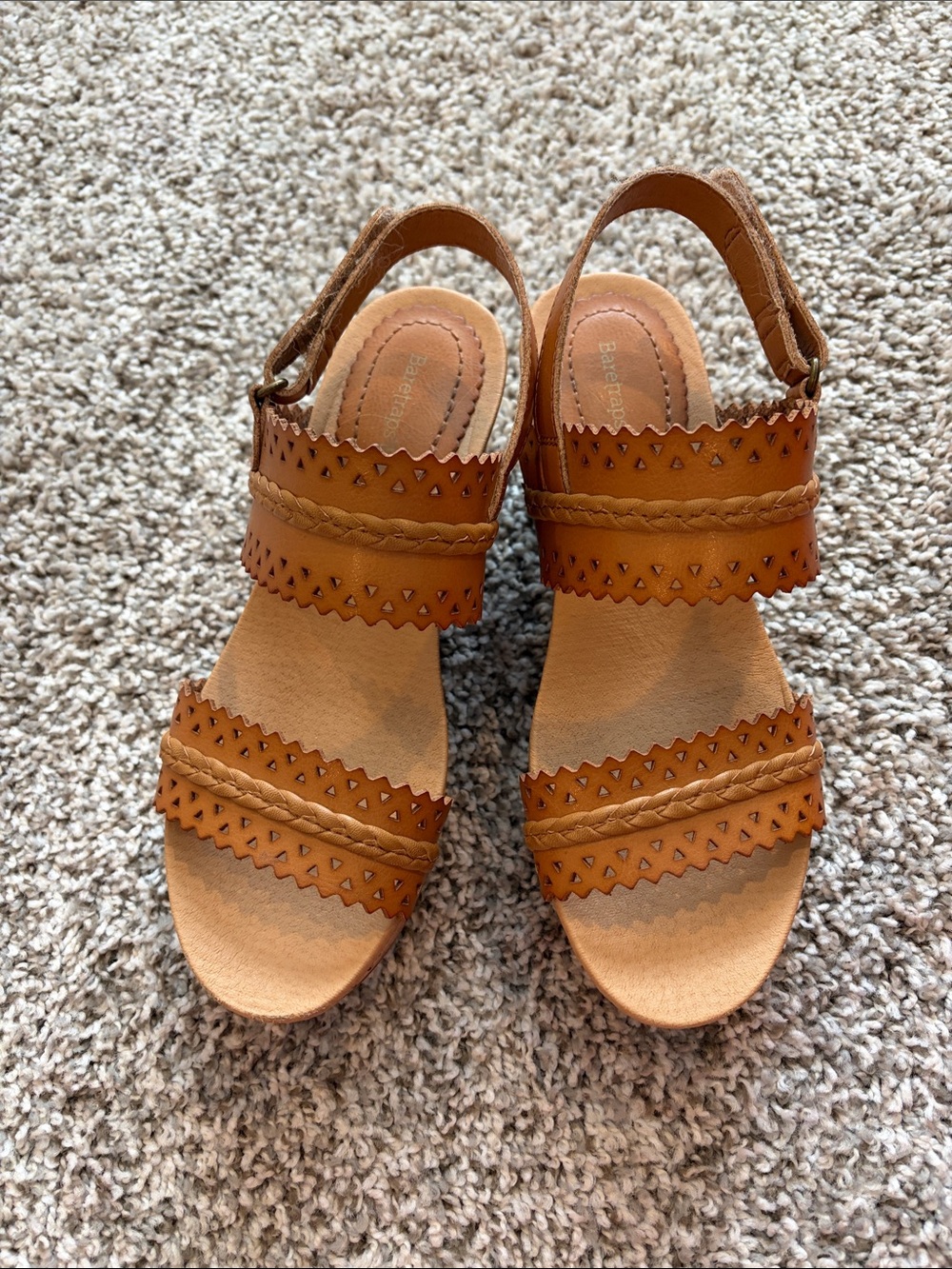 BareTraps Tan Braided & Scalloped Strap Sandals